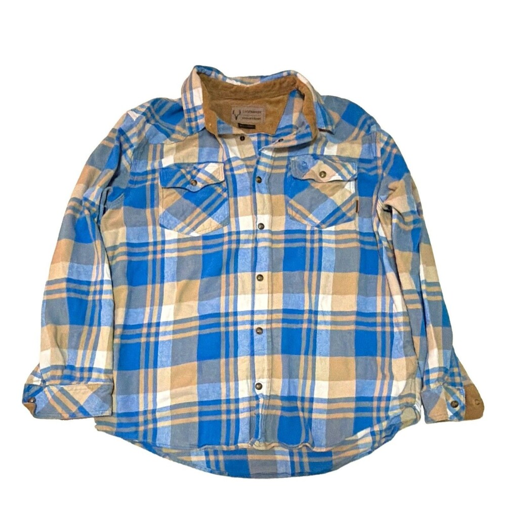 Legendary Stockyards Men’s XL Plaid Flannel Cotton Button-Up Shirt Pockets